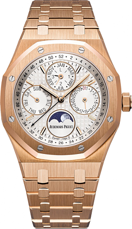 Review Replica Audemars Piguet Royal Oak Perpetual Calendar Rose Gold 26574OR.OO.1220OR.01 watch